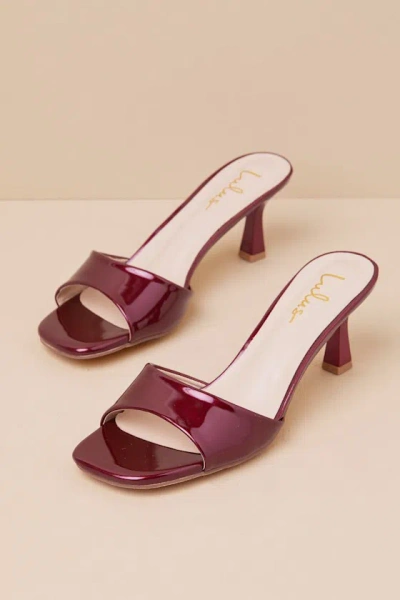 Lulus Honorine Burgundy Patent High Heel Slide Sandals