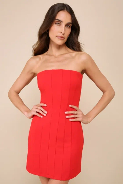 Lulus Hot Spell Bright Red Seamed Strapless Mini Dress