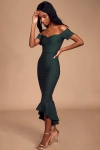 Lulus How Much I Care Dark Green Off-the-shoulder Midi Dress In Dark Green
