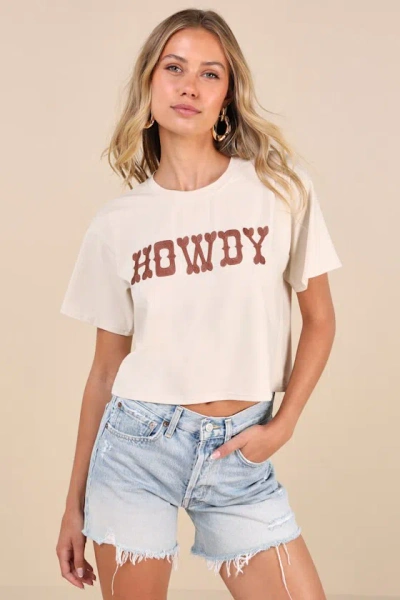 Lulus Howdy Hottie Beige Embroidered Graphic Tee