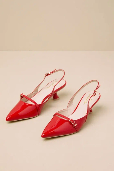 Lulus Hughette Crimson Patent Pointed-toe Slingback Pumps In Red
