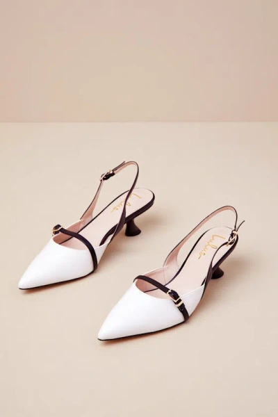 Lulus Hughette White & Black Color Block Pointed-toe Slingback Pumps