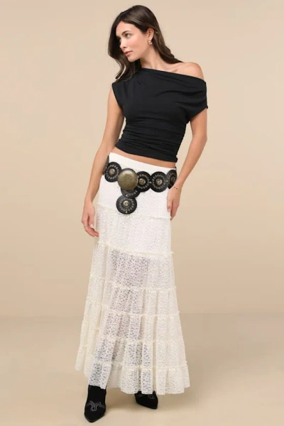 Lulus Huntleigh Ivory Lace Tiered Maxi Skirt