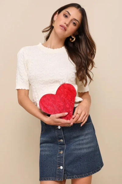 Lulus I Heart You Red Acrylic Heart-shaped Crossbody Clutch