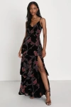 Lulus I Love You Amore Black Floral Velvet Tiered Maxi Dress In Black
