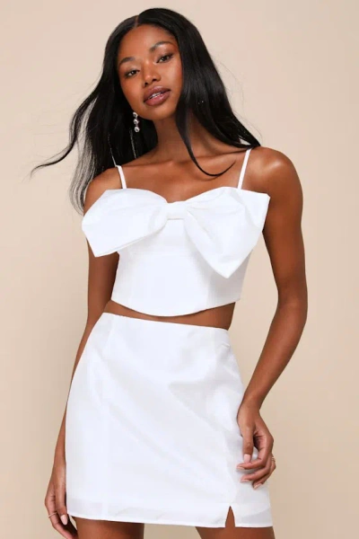 Lulus Icon Alert White Satin Bow Two-piece Mini Dress