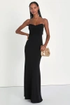 Lulus Iconic Arrival Black Strapless Bustier Mermaid Maxi Dress In Black