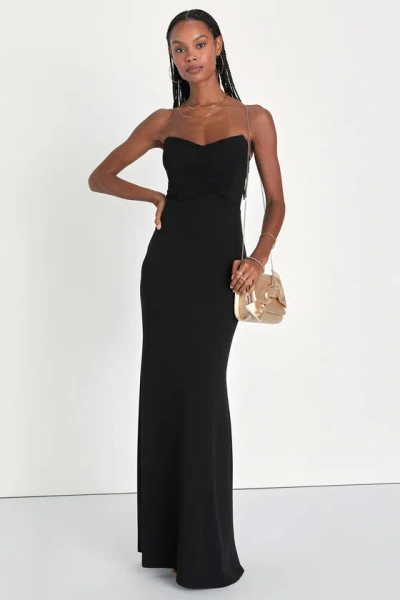Lulus Iconic Arrival Black Strapless Bustier Mermaid Maxi Dress