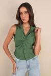 Lulus Iconic Chicness Green Collared Twist-front Button-up Tank Top In Green