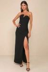 Lulus Iconic Excellence Black Strapless Asymmetrical Column Maxi Dress In Black