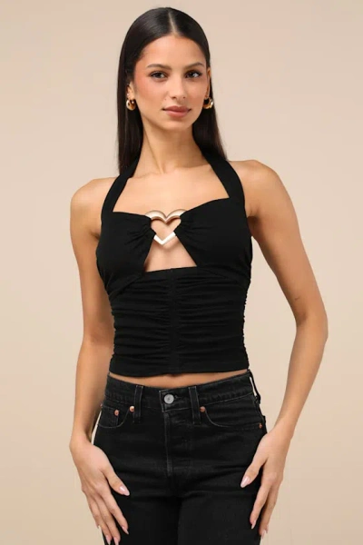 Lulus Iconic Spotlight Black Heart-ring Cutout Halter Top