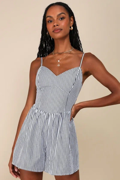 Lulus Iconic Sweetie Ivory Striped Poplin V-neck Sleeveless Romper