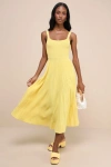 Lulus Iconic Ways Yellow Ribbed Sleeveless Tiered Sweater Midi Dress In Yellow