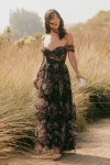 Lulus Ideal Beauty Black Floral Mesh Off-the-shoulder Maxi Dress In Black