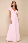Lulus Ideal Occasion Pink Pleated Flutter Sleeve Backless Maxi Dress In Pink