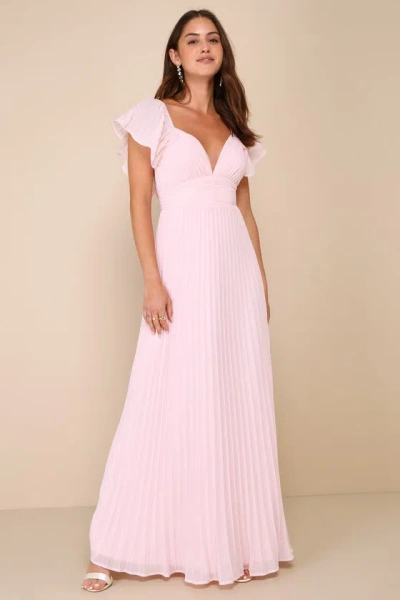 Lulus Ideal Occasion Pink Pleated Flutter Sleeve Backless Maxi Dress