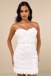 Lulus Ideal Party White Sequin Strapless 3d Floral Mini Dress In White