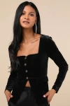 Lulus Ideal Sophisticate Black Velvet Long Sleeve Top In Black