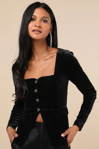 Lulus Ideal Sophisticate Black Velvet Long Sleeve Top
