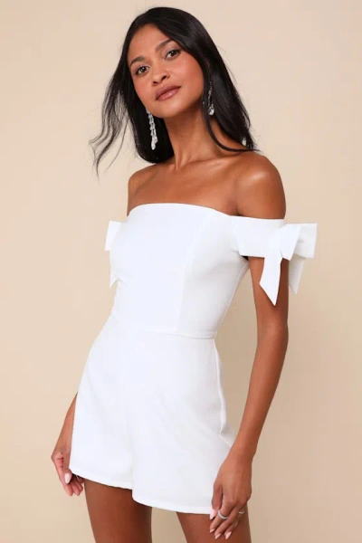 Lulus Ideally Sweet White Off-the-shoulder Bow Romper