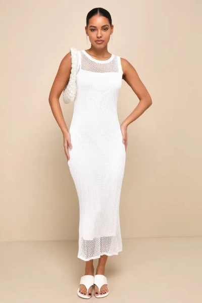 Lulus Idyllic Aesthetic White Crochet Sleeveless Column Maxi Dress