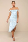 Lulus Idyllic Beauty Light Blue Floral Off-the-shoulder Midi Dress In Light Blue