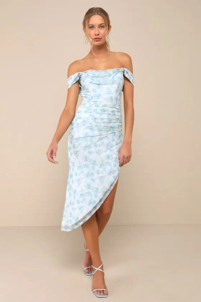 Lulus Idyllic Beauty Light Blue Floral Off-the-shoulder Midi Dress