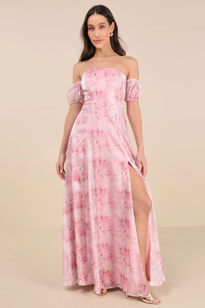 Lulus Idyllic Charisma Light Pink Floral Off-the-shoulder Maxi Dress