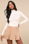Lulus Idyllic Option Ivory Pointelle Knit Mock Neck Sweater Top In Ivory
