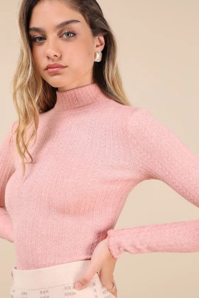 Lulus Idyllic Option Light Pink Pointelle Knit Mock Neck Sweater Top