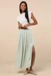 Lulus If You Pleats Mint Pleated Maxi Skirt