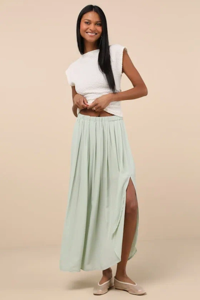 Lulus If You Pleats Mint Pleated Maxi Skirt