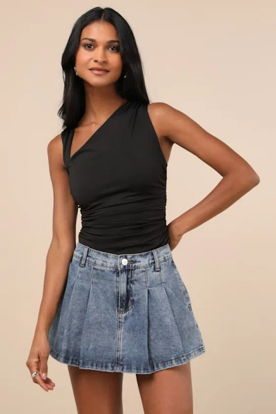 Lulus Ikuko Black Asymmetrical Ruched Sleeveless Top