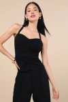 Lulus Ikuye Black Ruched Halter Top In Black
