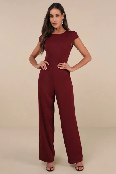Lulus Illustrious Charm Burgundy Cap Sleeve Cutout Jumpsuit