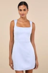 Lulus Illustrious Perfection Light Blue Satin Backless Mini Dress In Light Blue