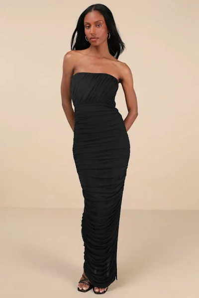 Lulus Illy Black Mesh Strapless Maxi Dress