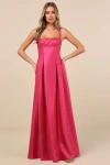 Lulus Immaculate Aura Shiny Magenta Taffeta Maxi Dress With Pockets In Magenta