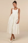 Lulus Immaculate Elegance Cream Jacquard Lace-up Midi Dress In White