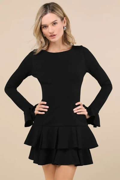 Lulus Immaculate Essence Black Tiered Drop Waist Mini Dress