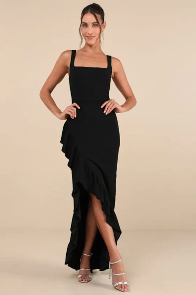 Lulus Immaculate Excellence Black Sleeveless Ruffled Tulip Maxi Dress