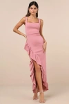 Lulus Immaculate Excellence Pink Sleeveless Ruffled Tulip Maxi Dress In Pink