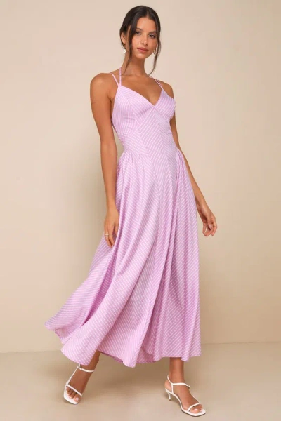 Lulus Immaculate Perfection Lilac Striped Double Strap Midi Dress