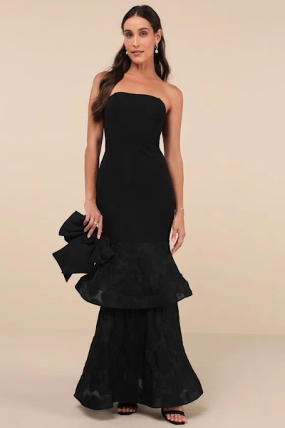 Lulus Immense Drama Black Strapless Tiered Jacquard Maxi Dress