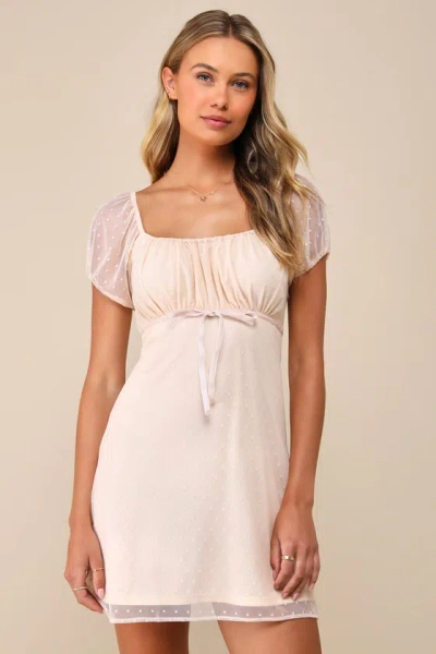 Lulus Immense Sweetness Blush Swiss Dot Mesh Puff Sleeve Mini Dress In Pink