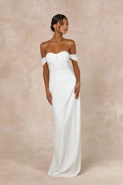 Lulus Immensely Charming White Mesh Pearl Bustier Maxi Dress