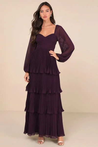 Lulus Impactful Elegance Purple Tiered Balloon Sleeve Maxi Dress