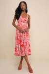 Lulus Impeccable Aura Pink Paisley Print Cutout Buckle Midi Dress In Pink
