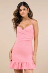 Lulus Impeccable Essence Pink Surplice Tiered Mini Dress In Pink