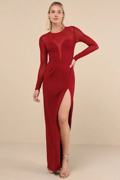 Lulus Impeccable Mystique Burgundy Long Sleeve Maxi Dress